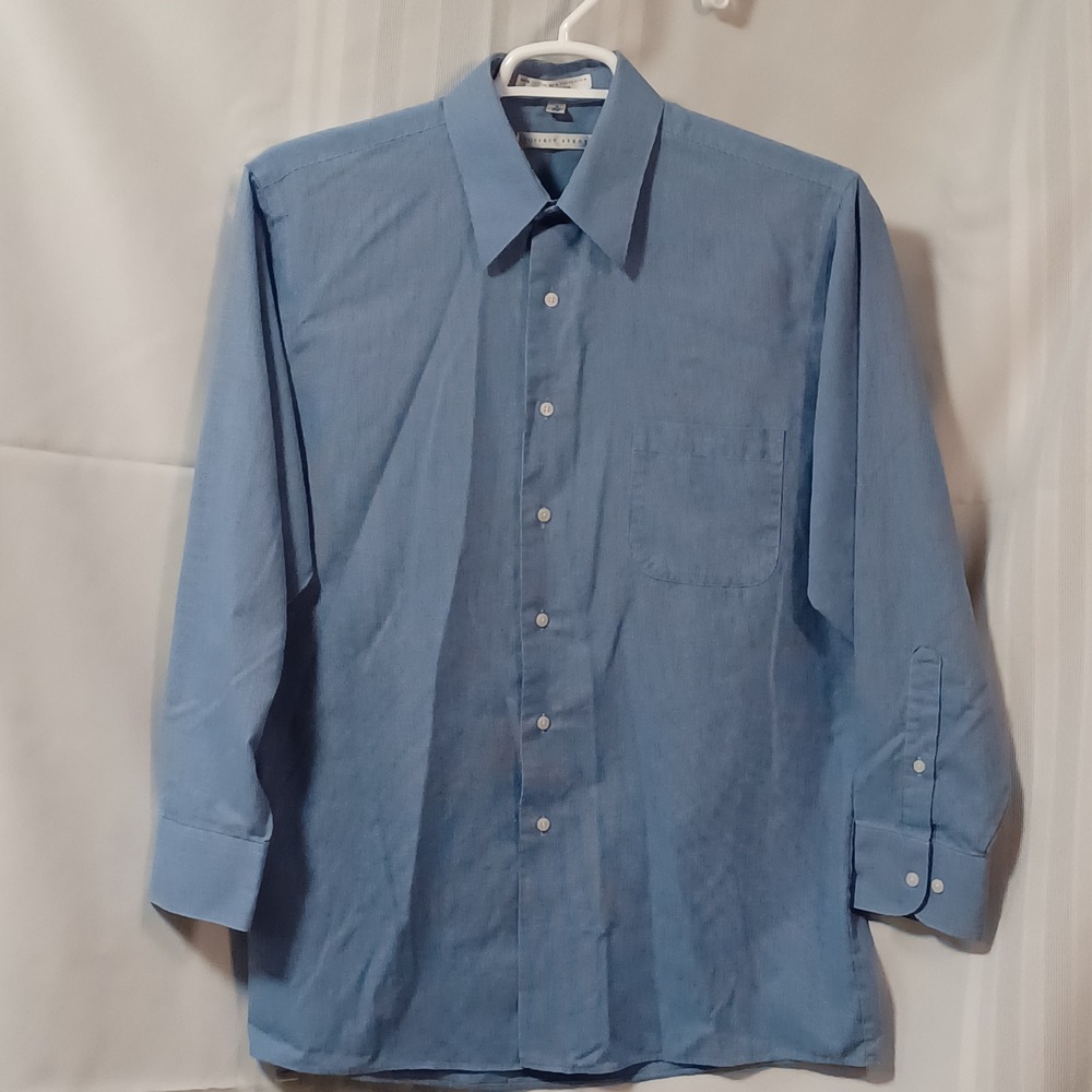 Geoffrey Beene Dress Shirt Mens 16 32/33 Blue Wrinkle Free Button Down Long Slve